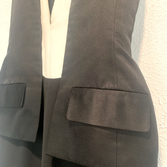 J. MENDEL Black and White Tux Floor Length Plunge Gown Piano Dress Peplum Waist - Picture 5 of 8